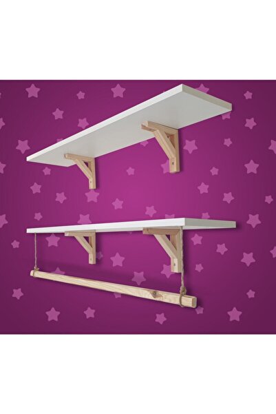 Üsküp Yapı 2'li Halatlı Askılı Ahşap-beyaz Dekoratif Duvar Rafı 80x20 Cm