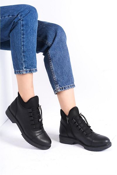 Preshley Γυναικείες μπότες Cesi Black Stretch και Lace Tedayli Thermo Sole μέχρι τον αστράγαλο