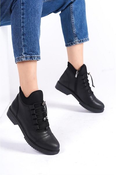 Preshley Γυναικείες μπότες Cesi Black Stretch και Lace Tedayli Thermo Sole μέχρι τον αστράγαλο