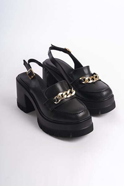 Preshley Жіночі туфлі Bianca з чорної шкіри з відкритою спинкою на підборах 8 см 650