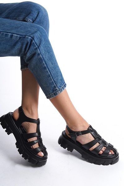 Preshley Women's Petra Black High Sole Cage Model Sandals 950