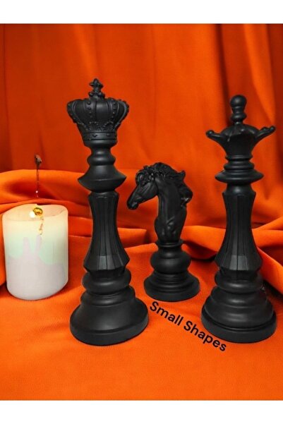 Small Shapes Mat Şah Vezir At Biblo Dekorasyon Siyah Satranç Takımı 3'lü Set Biblo