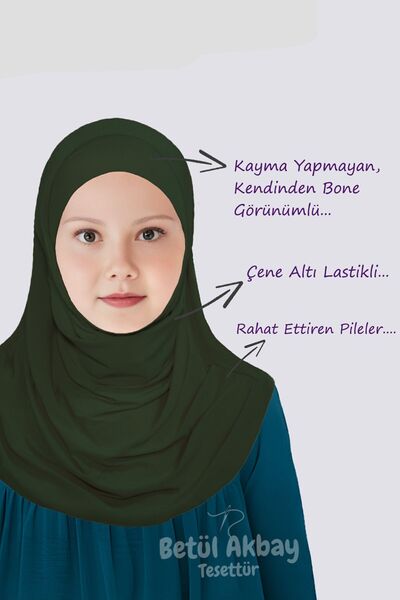 Betül Akbay Girl's Practical Headscarf Cotton Virgin Mary Model Khaki