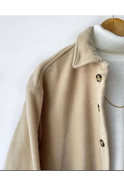 A&O Style Men's Beige Oversize Thick Winter Fleece Shirt