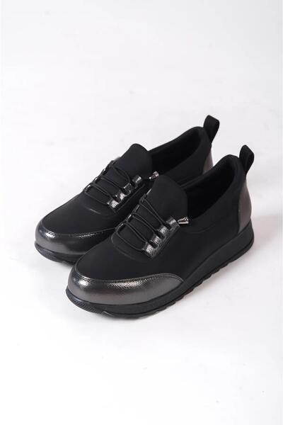 Preshley Galina Black Platinum Lace-Up - Ελαστική Ορθοπεδική Άνετη Μπαλαρίνα Mother Foot