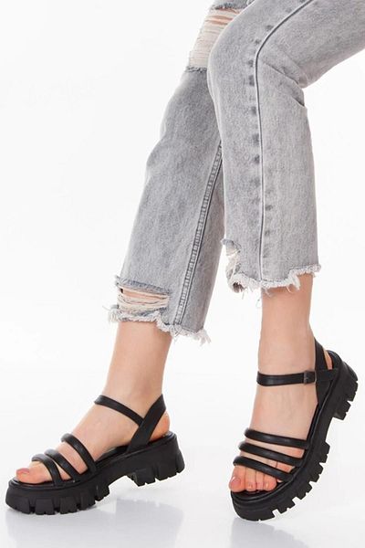 Preshley Dámské sandály Capo Black s vysokou podrážkou s přezkou Puff Stripe
