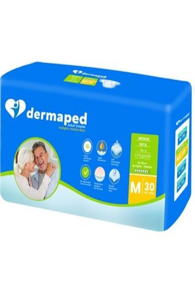 Dermaped Adult Patient Diapers with Waist Band Size M 30 Pieces (Super Absorbent)