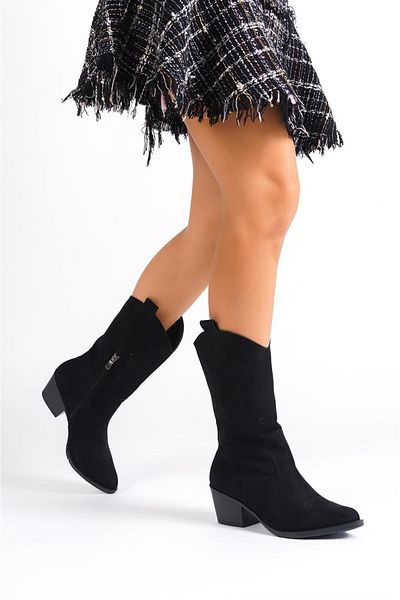 Preshley Γυναικείες μπότες Lori Black Suede με κέντημα με φερμουάρ Western Cowboy