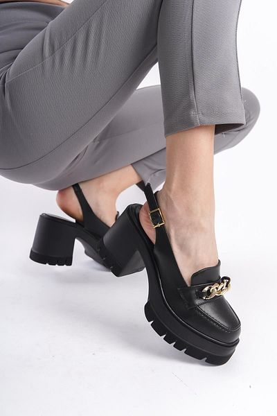 Preshley Γυναικεία παπούτσια Bianca Black Skin Open Back 8 cm με τακούνι Platform 650