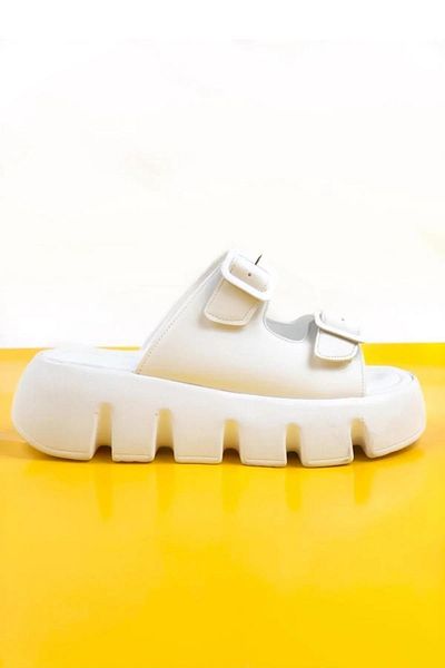 Preshley Sandale ortopedice Sero White, cu bandă dublă, cu talpă groasă, papuci