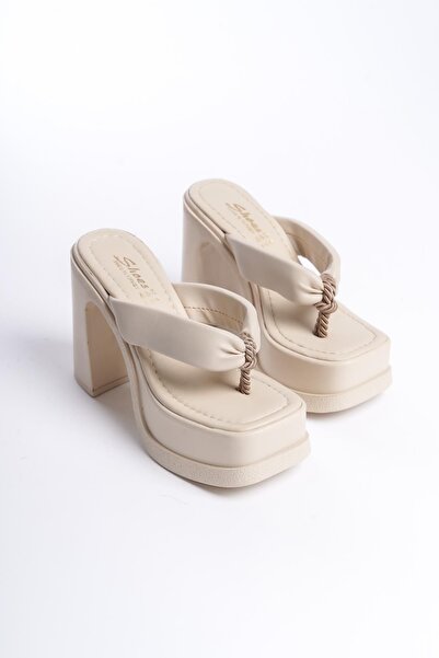 Preshley Women's Geyala Beige Flip Flops (12 cm) Platform Heeled Slippers