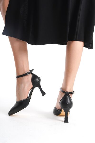 Preshley Black Stone Detailed - Ankle Strap Women's Heeled Shoes