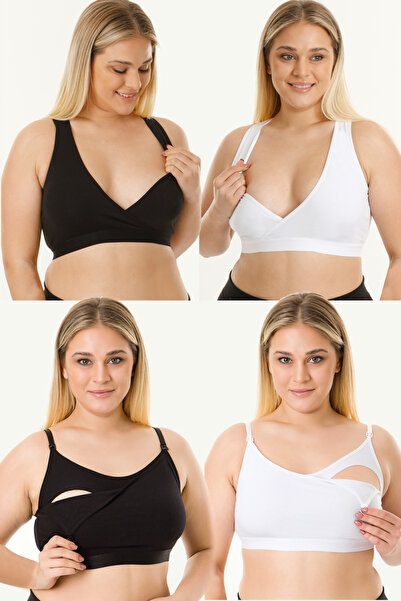 par lingerie pl Set de 4 bustiere pentru alăptare HG0066 alb-negru