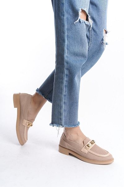 Preshley Women's Eyzy Nut Knitwear Buckle Lofer Moccasin Ballerina Shoes