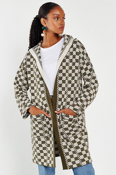Hopoi Women's Checkered Hooded Open Front Cardigan