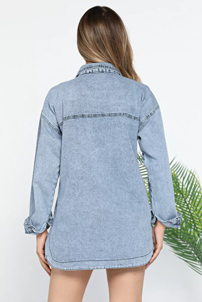 GÜLSELİ Double Pocket Ice Blue Denim Jean Jacket