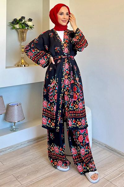 jldkids Κιμονό Hijab Viscose και Σετ δύο τεμαχίων με μαύρο σχέδιο