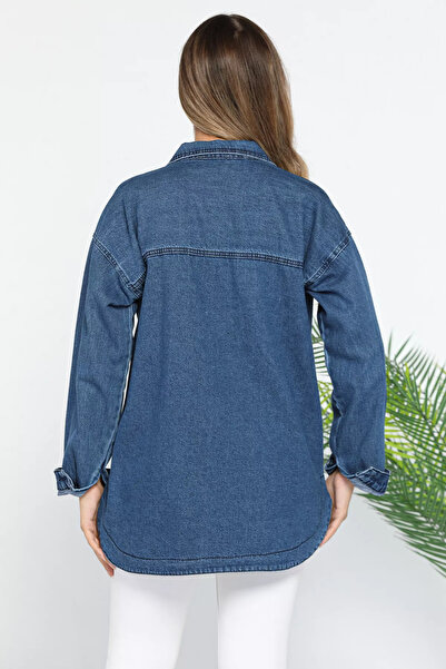 GÜLSELİ Navy Blue Denim Jean Jacket - Double Pockets