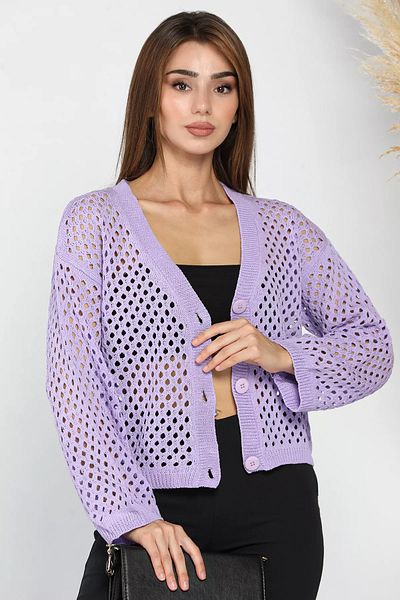 GÜLSELİ Openwork Lilac Knitwear Cardigan