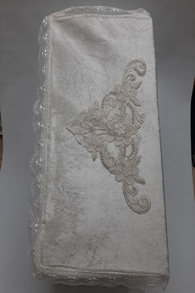 Çalışkan Çeyiz Evi French Laced Lace Dowry - Velvet Fabric Sponge Quilt Storage Cream 98x48x44cm