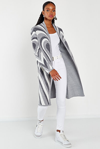 Hopoi Women's Heart Patterned Open Front Cardigan