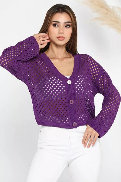 GÜLSELİ Openwork Purple Knitwear Cardigan