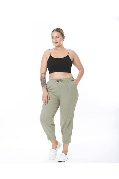 TUSSE Plus Size ComfortaBle Women's Trousers - 100% Cotton, Linen, Elastic Waist, Balloon Leg