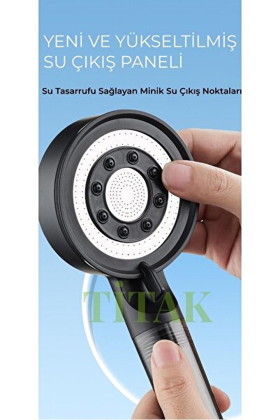 TİTAK Siyah Krom Detaylı Filtreli Su Tasarruflu 5 Fonksiyonlu Duş Başlığı