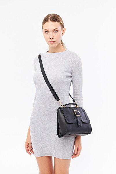 DERİNSS Derinss Dkb673 - Valódi bőr fekete női táska, kézi és válltáska