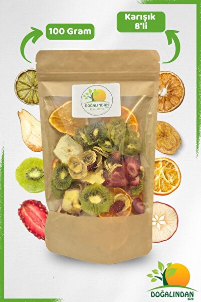 DoğalındanSize 8'li Kurutulmuş Şekersiz Meyve Paketi 100 Gr. (KİVİ,ELMA,ARMUT,MANDALİNA,ÇİLEK,PORTAKAL,MUZ,LİMON)
