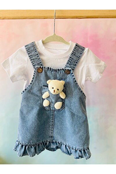 LisaLoom Cute Teddy Bear Denim Dress 2-Piece Set