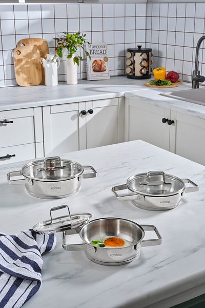 Karaca Valora 6-Piece Steel Pan Set - Induction Base