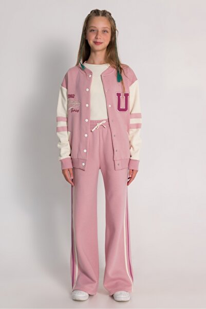 DMB BOYS & GIRLS Çaren Kids-Kız Bol Paça Tek Alt-Kaşkorse Kemerli 3 İp Dokuma Şardonlu Bol Paça Şerit Detaylı Tek Alt