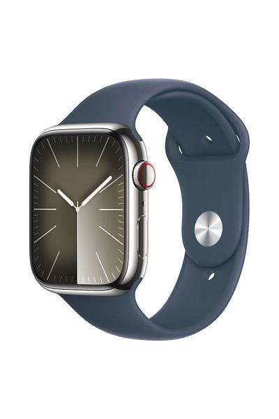 Apple Watch Series 9 LTE 45mm Silver Stainless Steel Storm Blue Sport Band Small/Medium