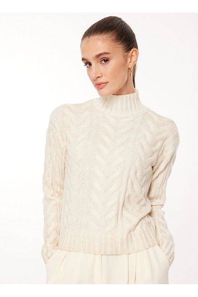 Guess Femei - Pulover alb deschis cu guler ridicat W3BR42Z3A50G012