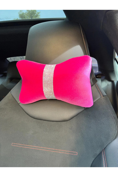 dizaynpark وسادة رقبة مخططة باللون الفوشيا الفضي المخملي العادي قطعة واحدة