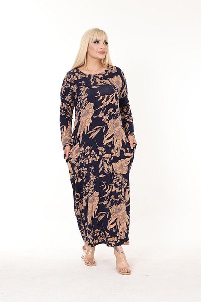 mami butik Φόρεμα από βαμβακερό χτενισμένο βισκόζη με μοτίβο μεγάλου μεγέθους - μακρυμάνικο, μάξι μήκος, χιτζάμπ