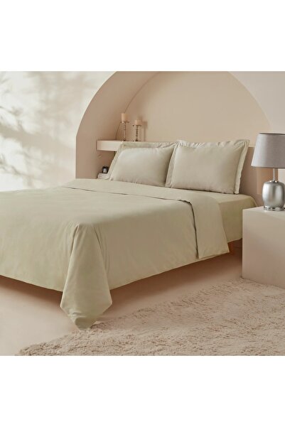 Komfort Home مجموعة بيج بيضاء - 120 خيط 100% قطن طقم غطاء لحاف مزدوج