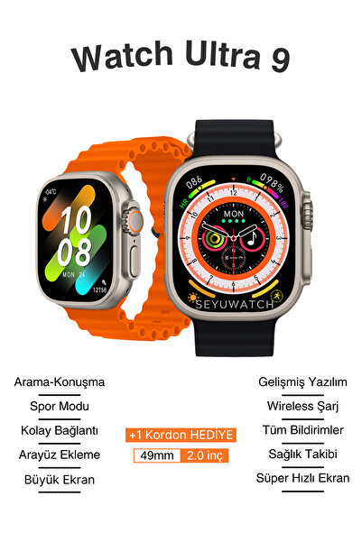SEYUWATCH Watch Ultra 9 Akıllı Saat Tüm Akıllı Telefonlara Uyumlu Kordon Hedi...