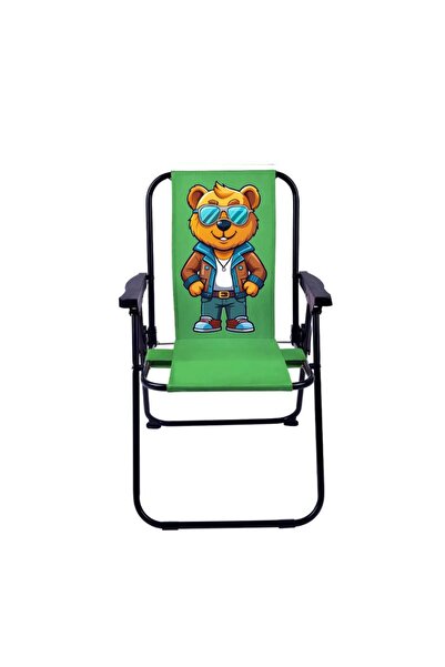 Exent Gözlüklü Maskot Ayı 2-6 Yaş Lüx Çocuk Piknik Sandalyesi-mini Kamp Sandalyesi-yeşil
