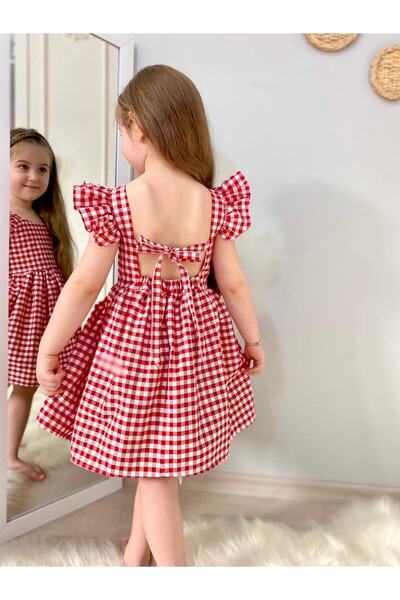 Little Ya Ya Love فستان بناتي ذو تفاصيل خلفية وياقة على شكل قلب ومربع صغير با...