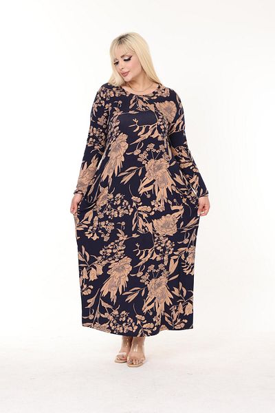 mami butik Φόρεμα από βαμβακερό χτενισμένο βισκόζη με μοτίβο μεγάλου μεγέθους - μακρυμάνικο, μάξι μήκος, χιτζάμπ