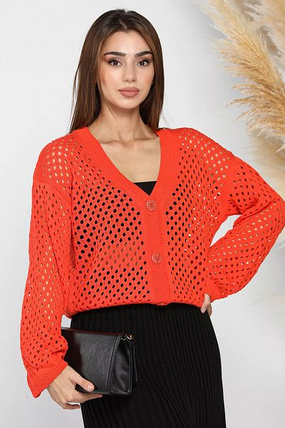 GÜLSELİ Openwork Orange Knitwear Cardigan