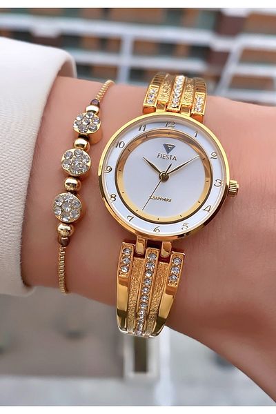 Fiesta Gold Yellow Steel Cord Small Case Women's Wristwatch - Bracelet