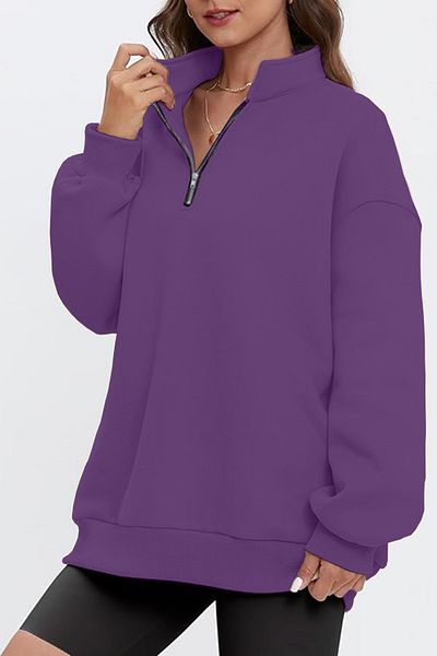 Vio Belle Hanorac oversize vintage cu jumătate de fermoar pentru femei