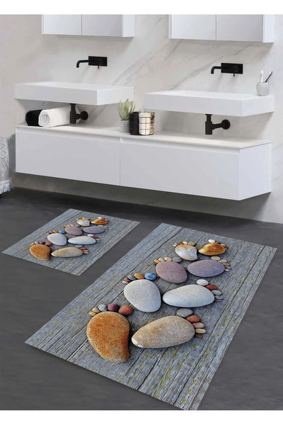 halıpera Yıkanabilir Kaymaz Pamuk Dokuma Taban Taş Ayak 60x100-50x60 2'li Ban...