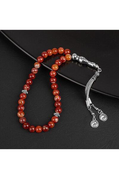 OSMANLI DOĞAL TAŞ Τσόμπα προσευχής από φυσική πέτρα με μοτίβο αχάτη Μαδαγασκάρης - 33 τμχ, 8mm