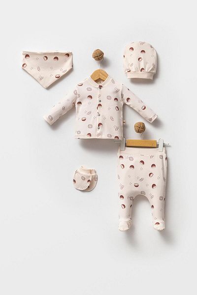 Bubbles 5-Piece Coconut Printed 100% Organic Cotton Baby Hospital Exit Set
