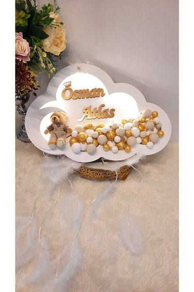 ARMAGAN BEBEK NİKAH ŞEKERİ Baby Door Ornament Bubble Design White with LED Lights