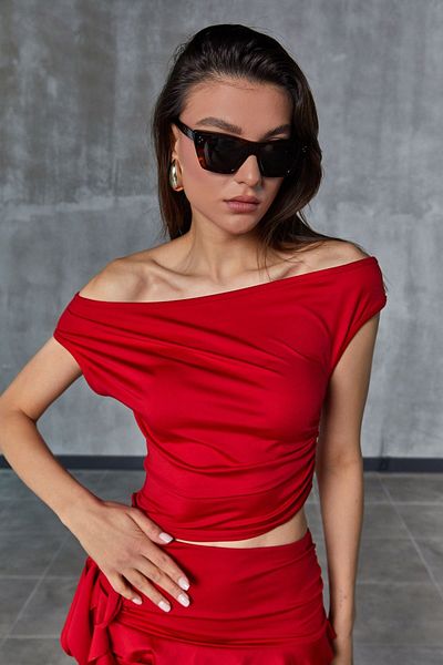 Edela 4009 Model Boat Neck Crop Blouse